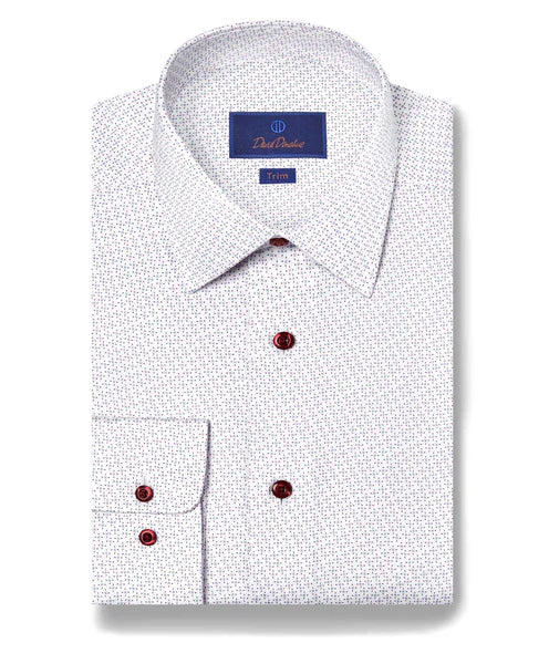 David Donahue Trim Fit Blue & Berry Micro Print Dress Shirt