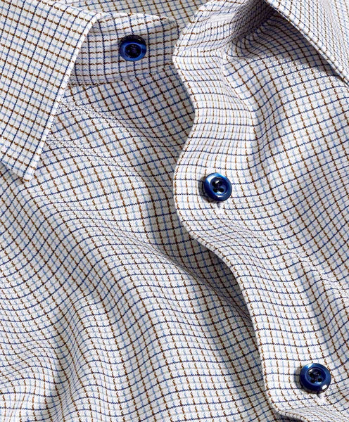 David Donahue Trim Fit Blue & Chocolate Textured Dobby Dress Shirt