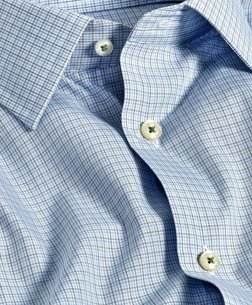 David Donahue Trim Fit Blue & Green Poplin Check Dress Shirt