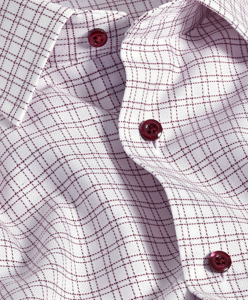 David Donahue Trim Fit White & Merlot Dobby Check Dress Shirt