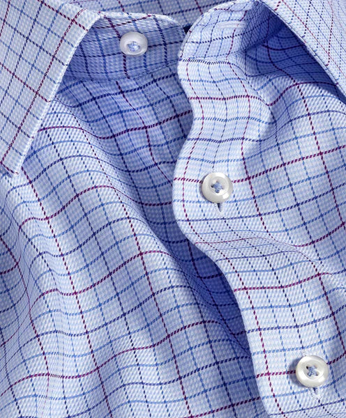 David Donahue Trim Fit Sky & Merlot Twill Check Dress Shirt