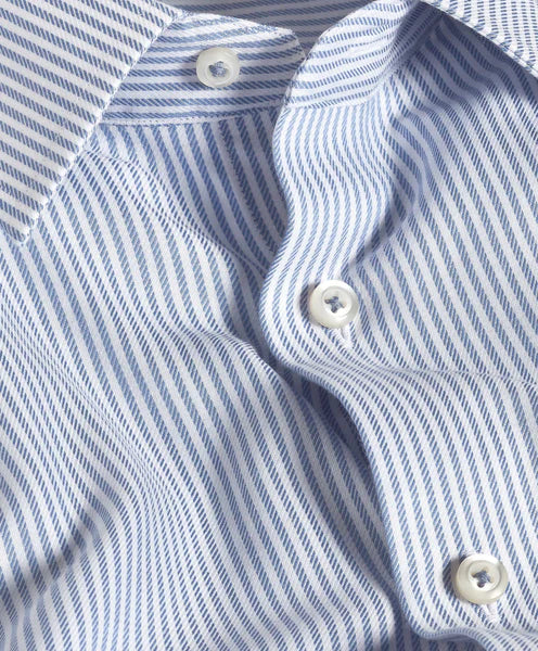 David Donahue White & Blue Stripe Cashmere Blend Dress Shirt
