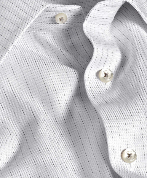 David Donahue White & Charcoal Dobby Stripe Dress Shirt