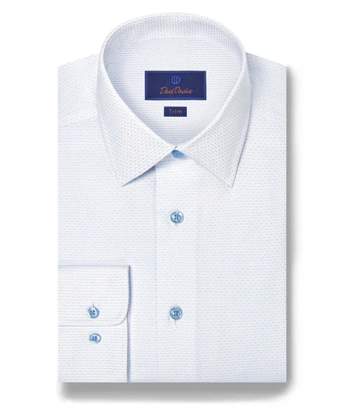 David Donahue White & Sky Micro Dobby Dress Shirt