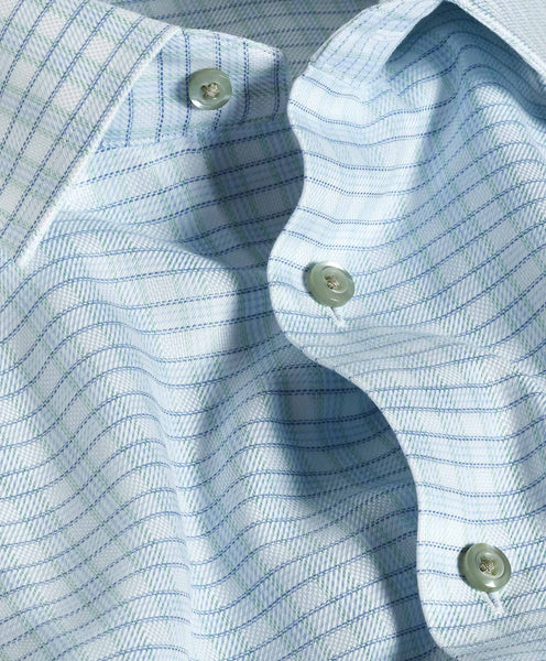 David Donahue White & Pistachio Dobby Check Dress Shirt