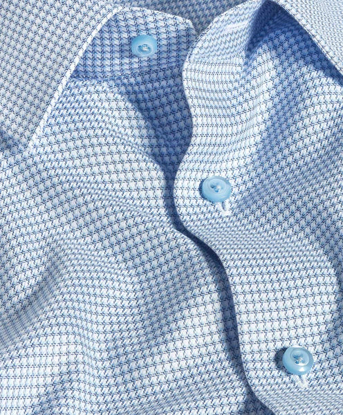 David Donahue White & Sky Micro Check Dress Shirt