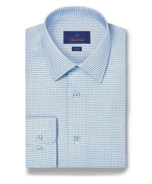David Donahue White & Sky Micro Check Dress Shirt