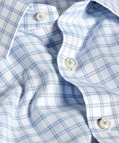 David Donahue White & Sky Dobby Check Dress Shirt