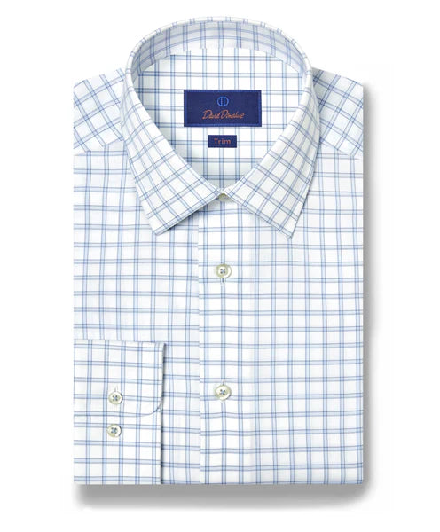 David Donahue White & Sky Dobby Check Dress Shirt