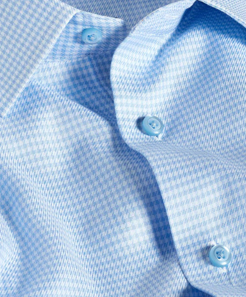 David Donahue Sky & White Twill Micro Check Stretch Dress Shirt