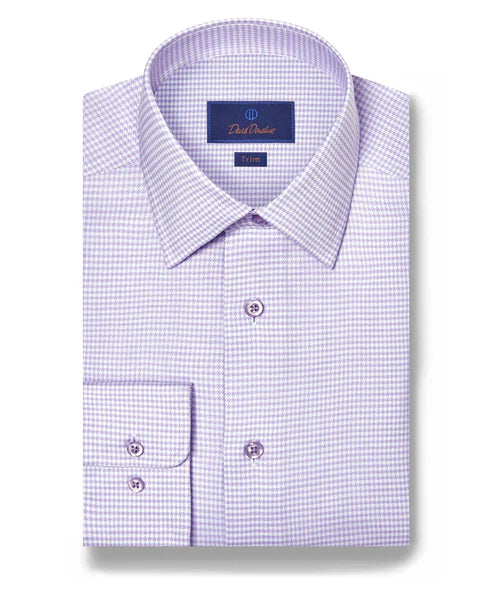 David Donahue Lilac & White Check Signature Stretch Dress Shirt
