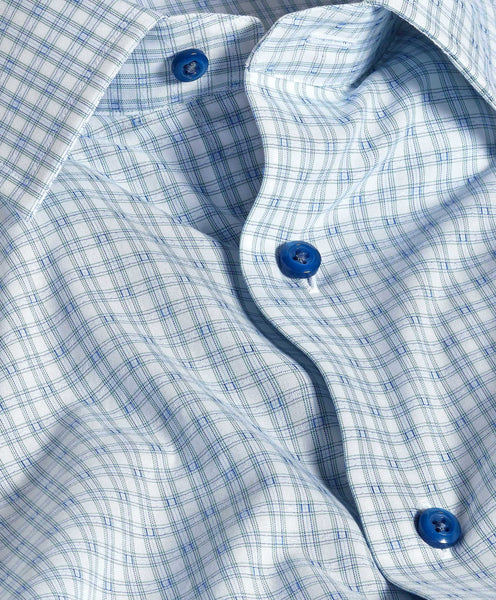 David Donahue White & Green Dobby Check Dress Shirt