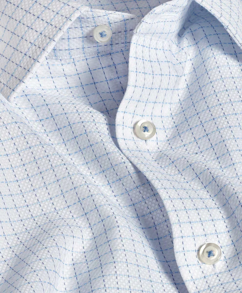 David Donahue White & Blue Dobby Check Dress Shirt