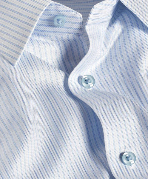 David Donahue White & Sky Twill Stripe Stretch Dress Shirt
