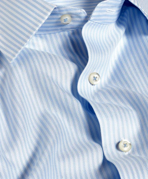 David Donahue White & Sky Stripe Silk Blend Dress Shirt