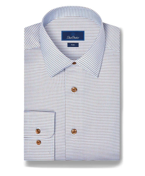 David Donahue Sky & Chocolate Textured Twill Dress Shirt