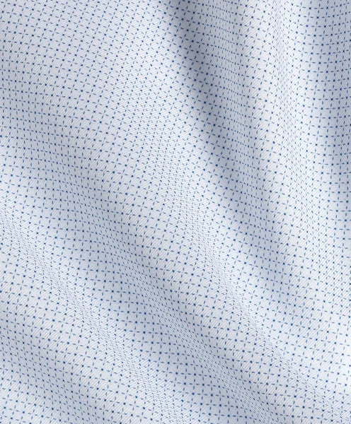 David Donahue White & Blue Micro Geometric Print Stretch Dress Shirt