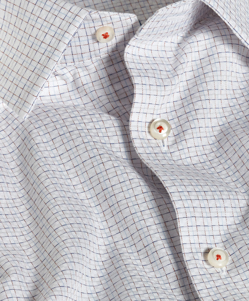 David Donahue White & Pumpkin Dobby Check Dress Shirt