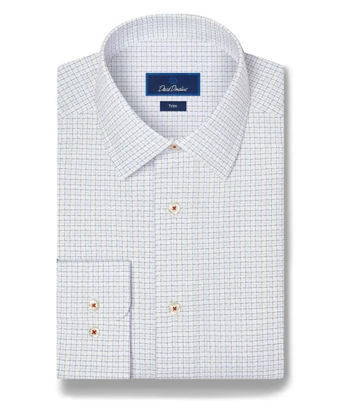 David Donahue White & Pumpkin Dobby Check Dress Shirt