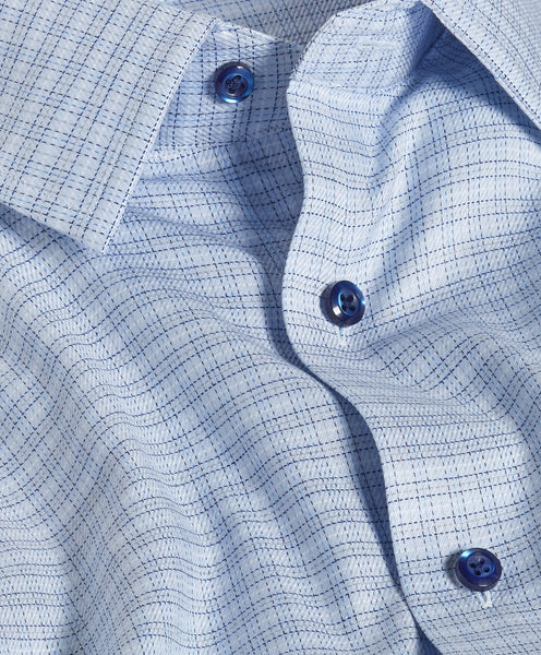 David Donahue Sky & Blue Twill Check Stretch Dress Shirt