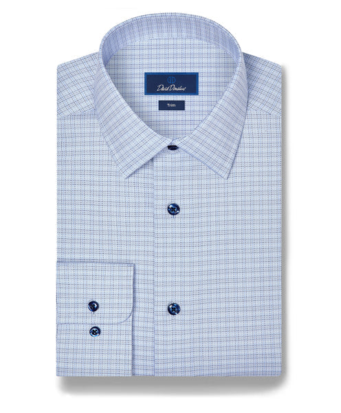 David Donahue Sky & Blue Twill Check Stretch Dress Shirt