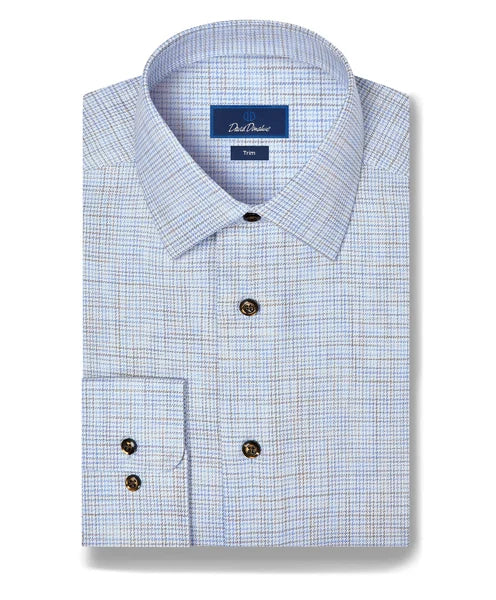 David Donahue Blue & Chocolate Multi Check Dress Shirt