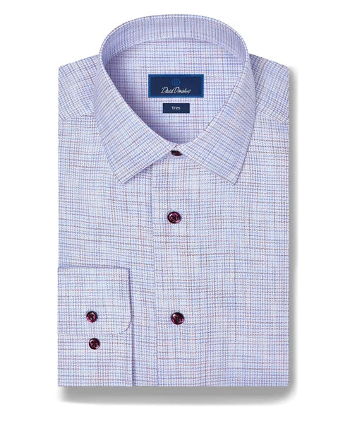 David Donahue Blue & Merlot Multi Check Dress Shirt