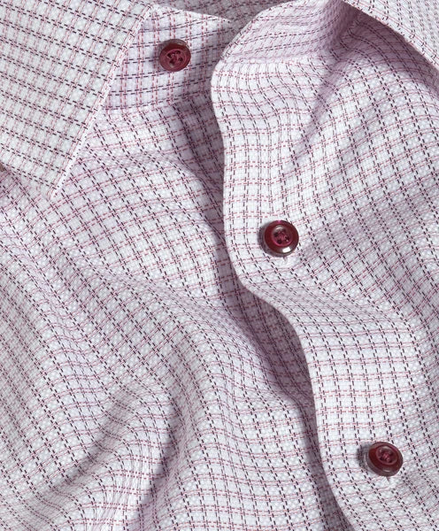 David Donahue White & Merlot Textured Check Dress Shirt