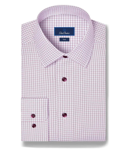 David Donahue White & Merlot Textured Check Dress Shirt