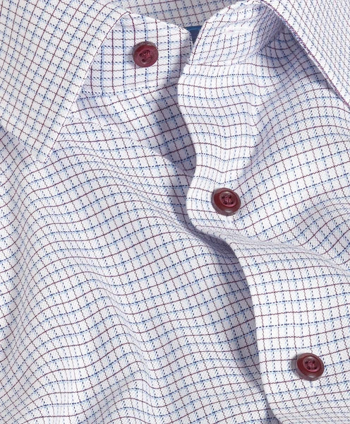 David Donahue Blue & Merlot Dobby Check Dress Shirt Regular Fit