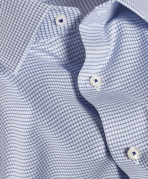 David Donahue Navy & Sky Twill Micro Check Stretch Dress Shirt