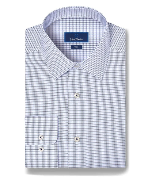 David Donahue Navy & Sky Twill Micro Check Stretch Dress Shirt