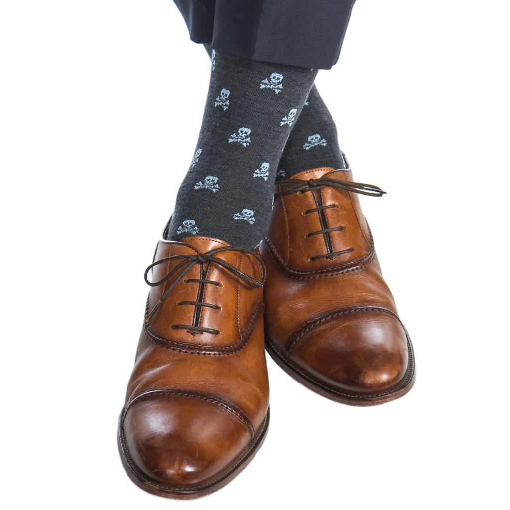 The Shirt Shop Socks- Charcoal with Sky Blue Crossbones