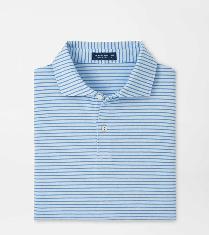 Peter Millar Albatross Stripe Cotton-Blend Piqué Polo- Blue Brisk