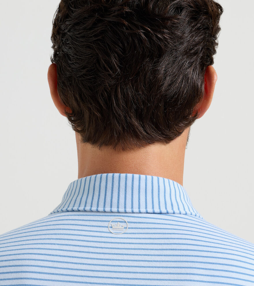 Peter Millar Albatross Stripe Cotton-Blend Piqué Polo- Blue Brisk