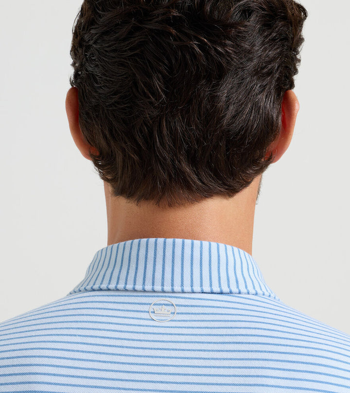 Peter Millar Albatross Stripe Cotton-Blend Piqué Polo- Blue Brisk
