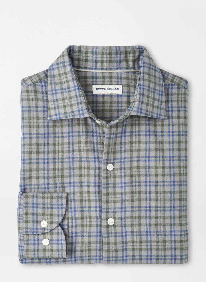 Peter Millar Bar Harbor Performance Flannel Sport Shirt- British Grey