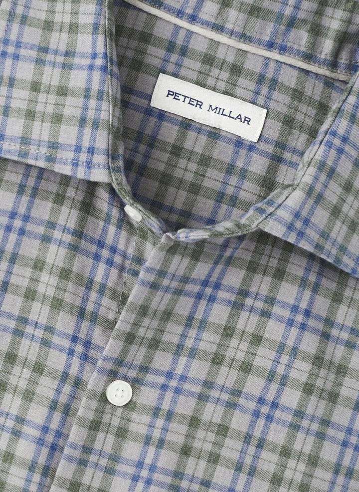 Peter Millar Bar Harbor Performance Flannel Sport Shirt- British Grey