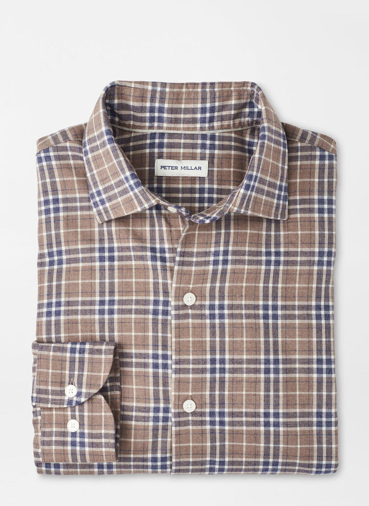 Peter Millar Big Bear Performance Flannel Sport Shirt- Poplar Brown