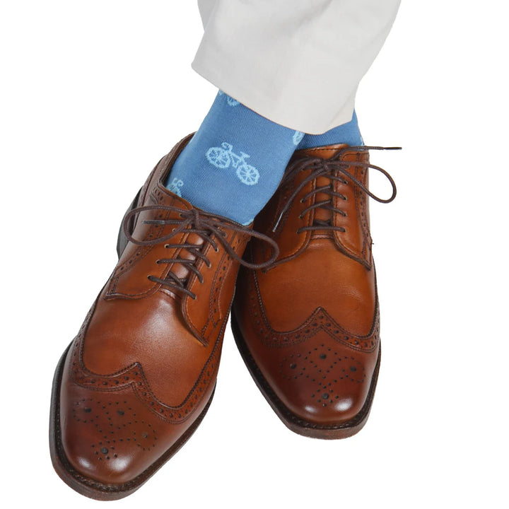 The Shirt Shop Socks- Azure Blue with Bikes
