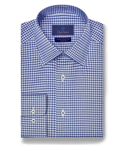 David Donahue Blue Micro Check Dress Shirt (Trim) 16.5x36/37 David Donahue Blue Micro Check Dress Shirt (Trim) 16.5x36/37