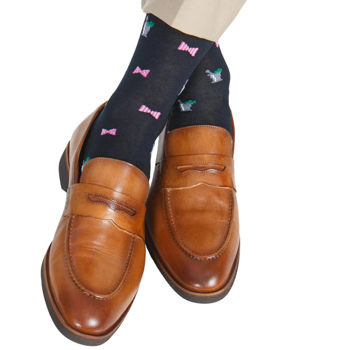 The Shirt Shop Socks- Navy with Bow Ties & Mint Julep