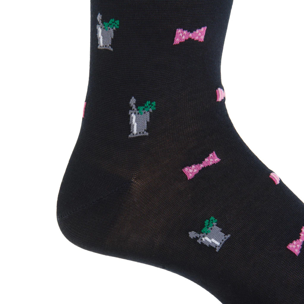 The Shirt Shop Socks- Navy with Bow Ties & Mint Julep
