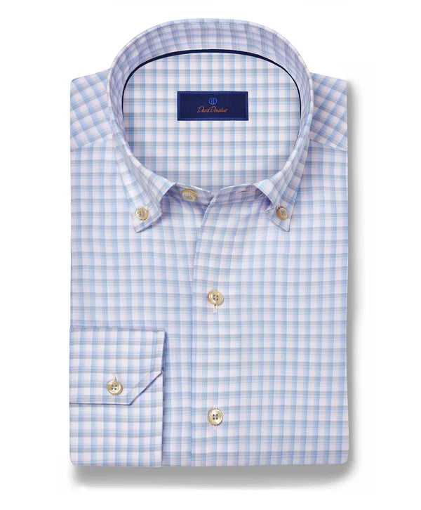 David Donahue Pink & Sky Twill Sport Shirt