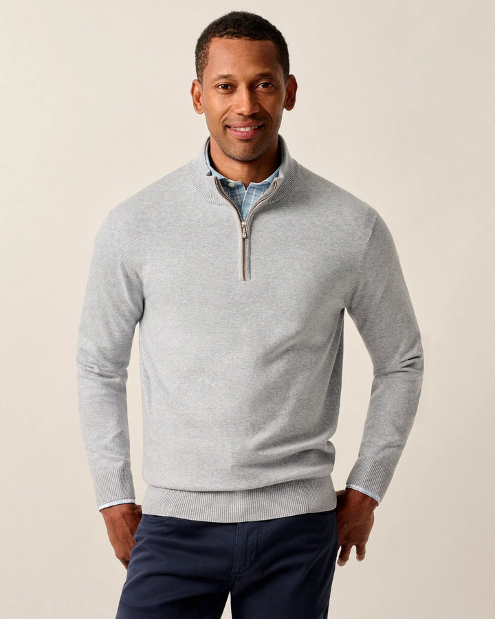 Johnnie-O Desmond Plaited Cotton Blend 1/4 Zip Sweater- Pebble