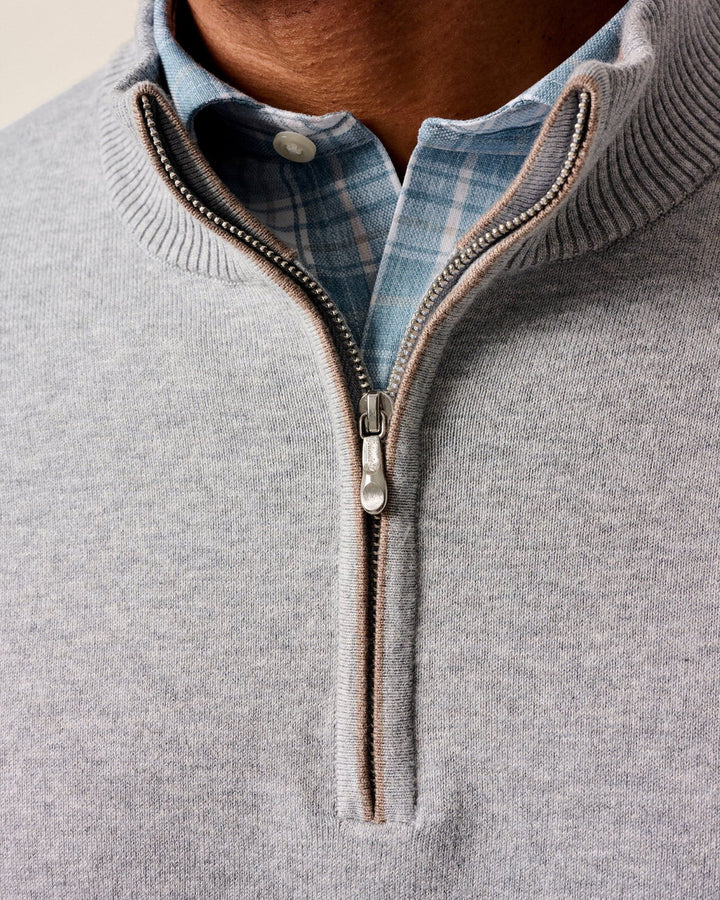 Johnnie-O Desmond Plaited Cotton Blend 1/4 Zip Sweater- Pebble