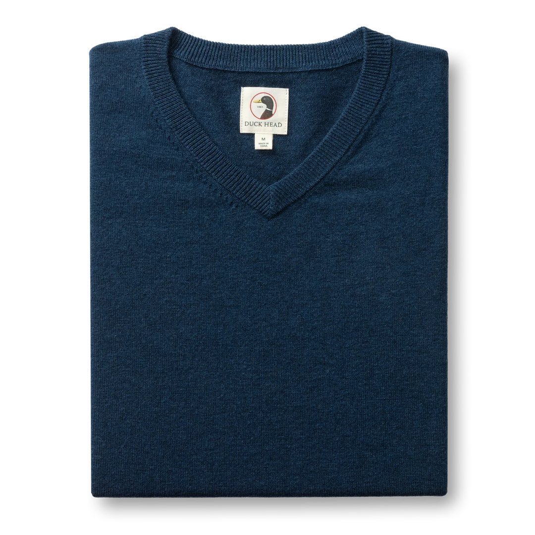 Duck Head Buckley Merino V-Neck Sweater- Navy Peony Heather