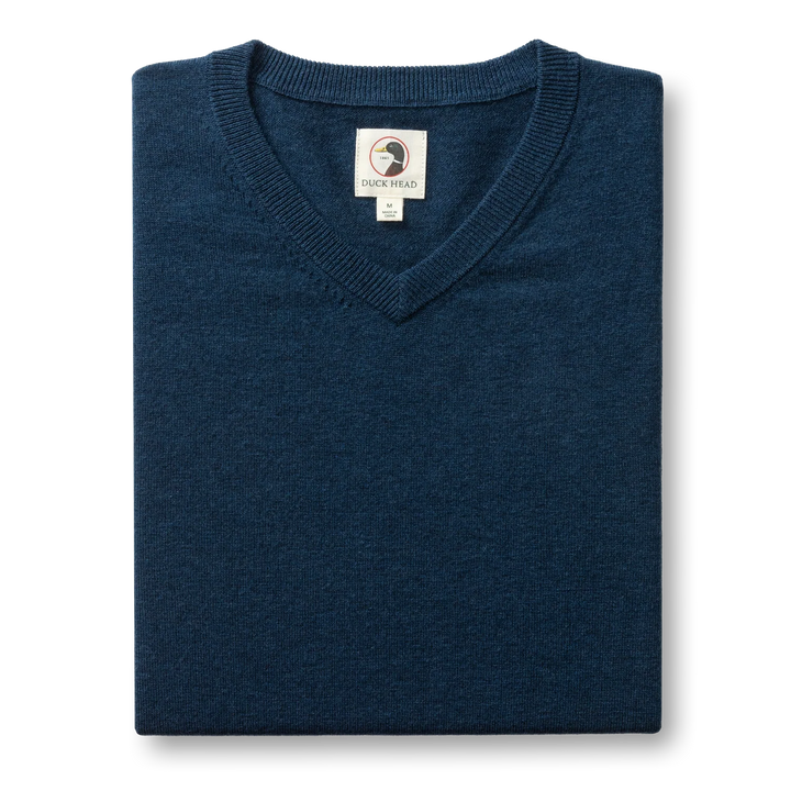 Duck Head Buckley Merino V-Neck Sweater- Navy Peony Heather
