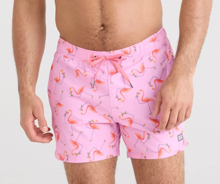 Saxx Oh Buoy 2N1 Volley 5" Swim Shorts- Drinko Flamingo