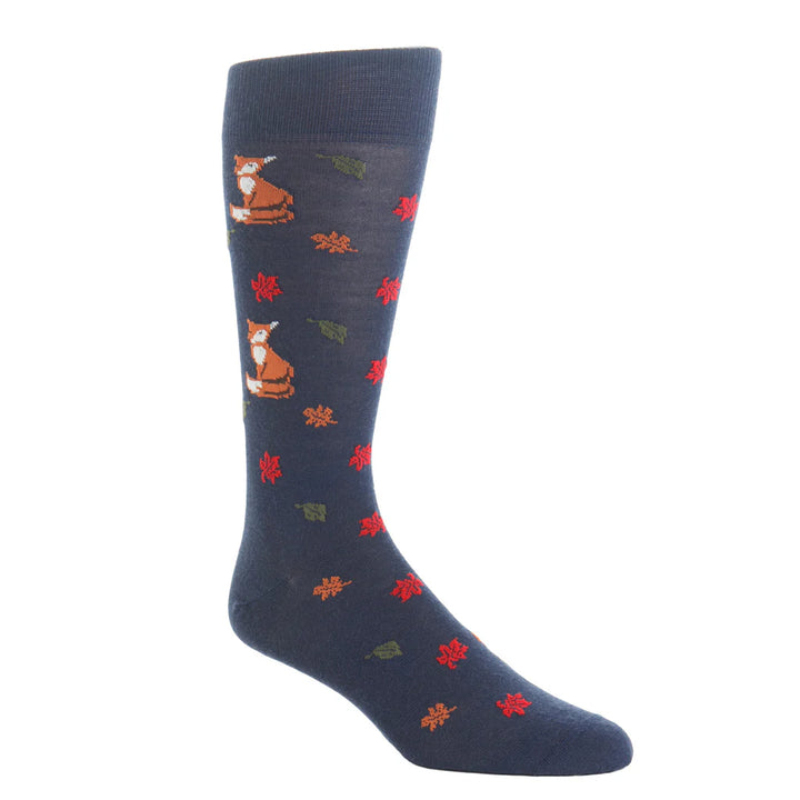 The Shirt Shop Socks- Navy with Fox & Falling Leaves